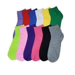 12 Pairs Women's Color Ankle Socks Low Assorted Mixed Colors Size 9-11